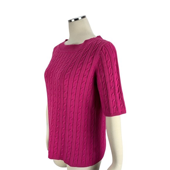 Talbots Medium Pink Sweater 3/4 Sleeve Cable Casual - Picture 2 of 5